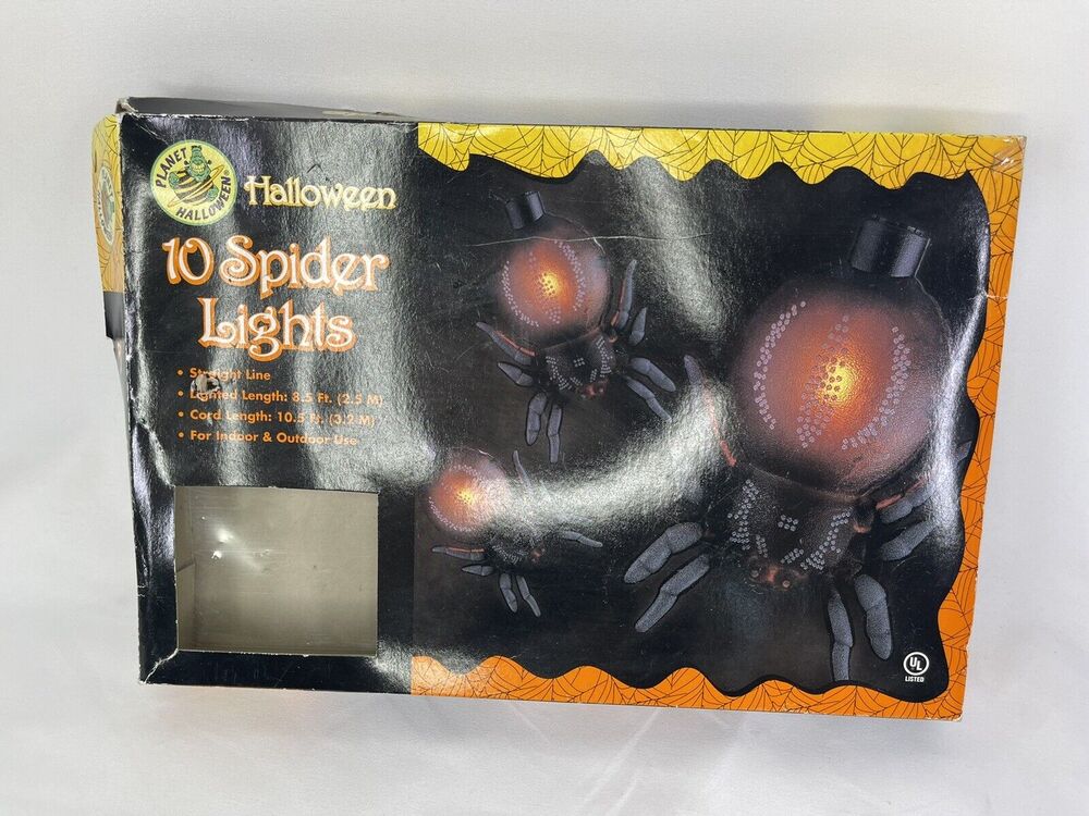 Spider Lights 10 Orange Black Planet Halloween Home Decor Preowned